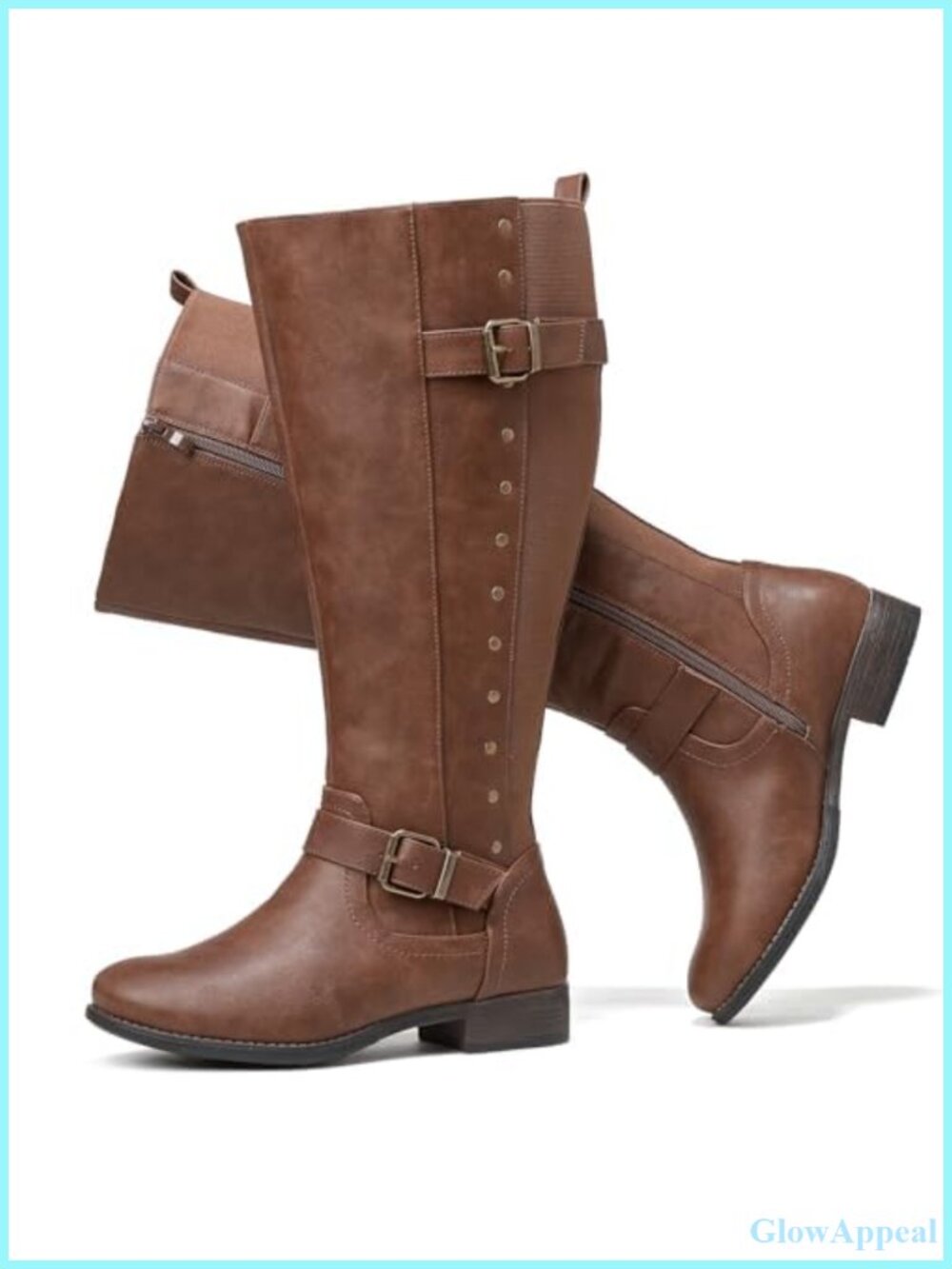 Extra Wide Calf Round Toe Knee-High Faux Leather Boots Memory Foam